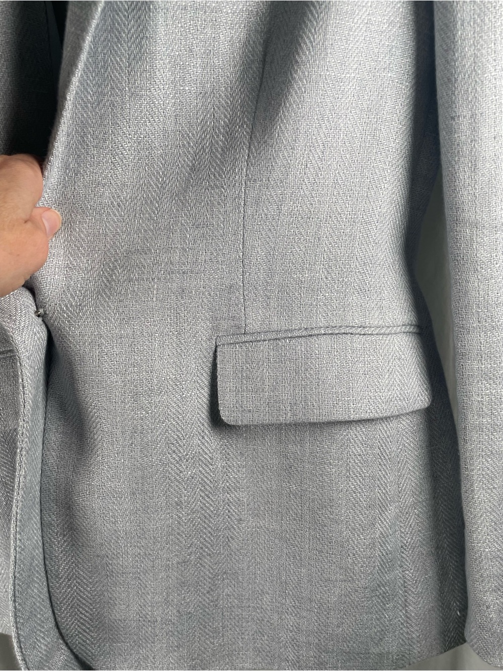 Ralph Lauren Light Blue/Gray Single-Button Herringbone Linen Blazer - Picture 6 of 16